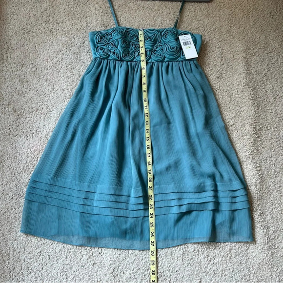 MaxandCleo Women Dress 4 Teal Chiffon Cocktail Rosette Silk Pintuck Preppy Chic - Picture 14 of 17